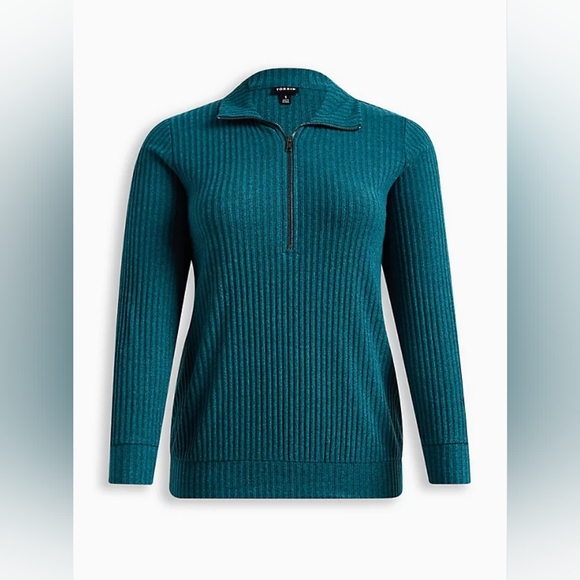 TORRID RELAXED FIT SUPER SOFT PLUSH RIB QUARTER ZIP SWEATSHIRT 0X BLUE - Picture 5 of 5